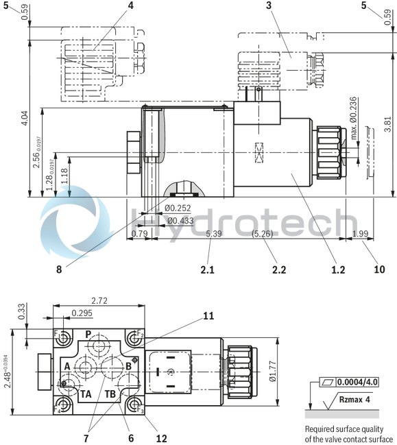 technical illustration-R901351760-Direct operated directional seat valve with solenoid actuation Subplates (separate order) Blocked connection is leak-tight Reliable switching when under pressure over longer periods of standstill Wet-pin DC solenoids with detachable coil (AC voltage possible by means of a rectifier) Solenoid coil is rotatable by 90&deg; The coil can be changed without having to open the pressure-tight chamber Electrical connection as individual connection With concealed manual override, optional Inductive position switch and proximity sensors (contactless)