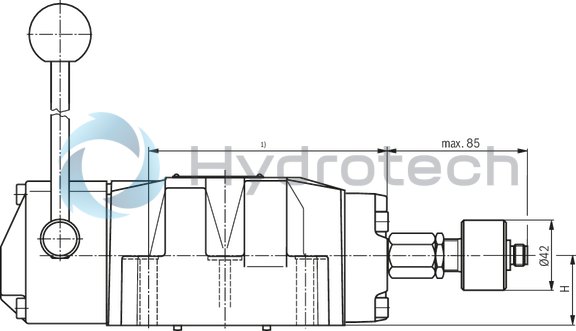technical illustration-R900713421-Direct operated directional spool valve with hand lever actuation Porting pattern according to DIN&nbsp;24340&nbsp;form&nbsp;A and ISO&nbsp;4401 with spring return or detent, optional Actuation mechanism protected against contamination and humidity ingress Head end with actuation mechanism exchangeable without disassembly of the valve Inductive position switch and proximity sensors (contactless)