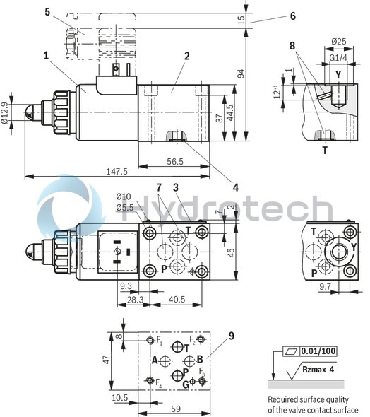 technical illustration-R901000847-Size 6, P → T, electrical with external amplifier, 24 V DC