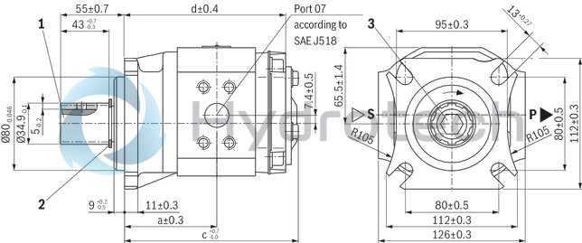technical illustration-R900932269-INTERNAL GEAR PUMP, size 16, pressure 250 bar for industrial and mobile applications, open circuit