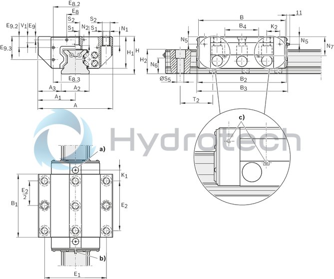 technical illustration-R186133210-Roller runner block, FNS, size 125, steel CS, accuracy precision, high preload