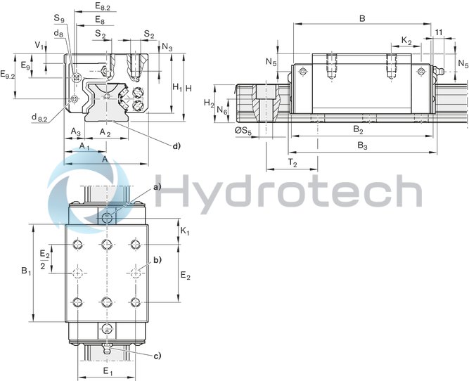 technical illustration-R182122360-Roller runner block, SNH, size 25, Resist CR &ndash; coating, accuracy high, average preload