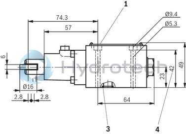 technical illustration-R901194263-4/3-, 4/2- or 3/2-way version Porting pattern according to DIN&nbsp;24340 form A (without locating hole) Porting pattern according to ISO&nbsp;4401-03-02-0-05 (with locating hole) Type of actuation: Roller plunger Inductive position switch and proximity sensors (contactless)