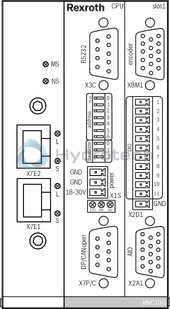 technical illustration-R901134616-For controlling 1 to 4 axes NC programming WinPed 7 operating software<br>
Not released for Windows 10! CE conformity according to EMC directive 2004/108/EC Freely configurable controller variants<br>
- Position control<br>
- Force control<br>
- Pressure control<br>
- Alternating position/pressure or position/force controls<br>
- Velocity control<br>
- Path-dependent decelerating<br>
- Synchronism (master/slave or mean principle) Bus connection (Sercos, PROFINET RT, EtherNet/IP) Actual value detection<br>
- Positional transducer: Incremental<br>
- Positional transducer: Absolute (SSI)<br>
‑ Analog 0 to &plusmn;10 V and 0 (4) to 20 mA Actuating variable output: voltage or current Service interface: RS232, optional TCP/IP