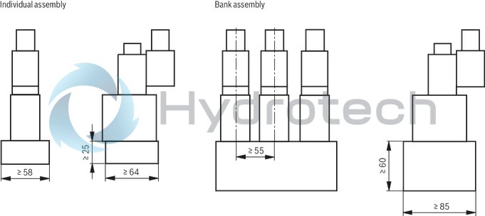 technical illustration-R901067845-2/2-, 3/2- or 4/2-way version For intended use in potentially explosive atmosphere Porting pattern according to ISO&nbsp;4401-03-02-0-05 (but without locating hole) Safe switching also with longer standstill periods under pressure Air-gap DC and AC solenoids Solenoid coil is rotatable by 90&deg; Electrical connection with individual connection and cable gland With concealed manual override, optional