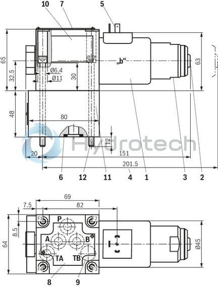 technical illustration-R901271163-3/2- or 4/2-way version Porting pattern according to ISO&nbsp;4401-05-04-0-05 Wet-pin DC solenoids Safe switching also with longer standstill periods under pressure Solenoid coil can be rotated by 90&deg; Electrical connection with individual connection With manual override, optional