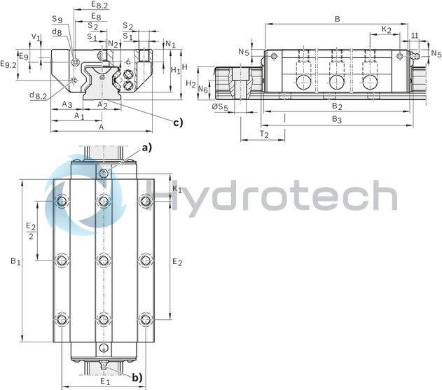technical illustration-R185462110-Roller runner block, FXS, size 65, steel CS, accuracy super precision, average preload