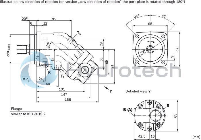 technical illustration-R902200402-Robust pump with long service life Very high total efficiency High power density Large variety of available nominal sizes allows exact adjustment to the application Optional with long-life bearings for the nominal sizes 250 to 1000 Bent-axis design