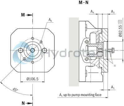 technical illustration-R901375786-A SYHDFEn-1X control system is used for the electro-hydraulic control of swivel angle, pressure and power (partially optional, see ordering code) of an axial piston variable displacement pump.<br>
The control system consists of the following components: A4VSO axial piston variable displacement pump optimized for the operation in the control system VT-DFPn-2X or VT-DFPFD-1X proportional valve as pilot valve with integrated electronics including inductive position transducer for valve position sensing. Position transducer for sensing the swivel angle Pressure transducer with suitable signal level and dynamics (optionally HM 20, separate order)