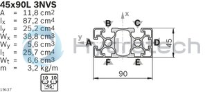 technical illustration-3842538298-Strut profile 45x90L 3NVS, 12xL=6070mm