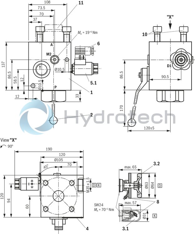 technical illustration-R978715560-Ready for connection Manual or electromagnetic unloading Large number of variants Compact design Direct operated pressure relief valve according to data sheet 50153
