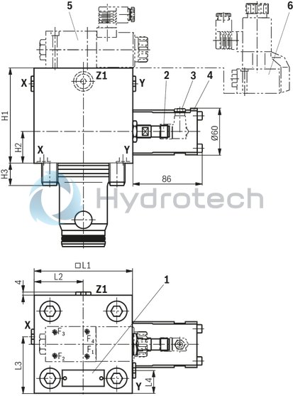 technical illustration-R900756312-Functional product design Modular set-up:&bull; Cartridge valve with various options&bull; Control cover in various variants for realization of selected functions&bull; Electric monitoring of the spool position Power and flow-optimized design:&bull; High flows&bull; Low pressure drops&bull; High switching velocities&bull; Low leakage oil flowsRobust design:&bull; High reliability&bull; Long life cycle Other features:&bull; Small installation size, low weight&bull; Easy to service