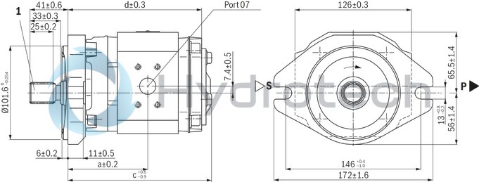 technical illustration-R900984025-Internal gear pump, size 20, pressure 350 bar for industrial applications, open circuit