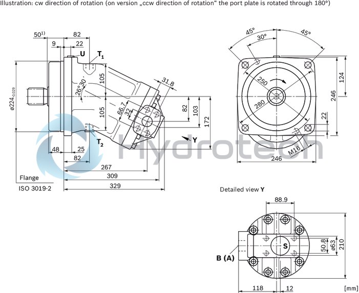 technical illustration-R902200402-Robust pump with long service life Very high total efficiency High power density Large variety of available nominal sizes allows exact adjustment to the application Optional with long-life bearings for the nominal sizes 250 to 1000 Bent-axis design