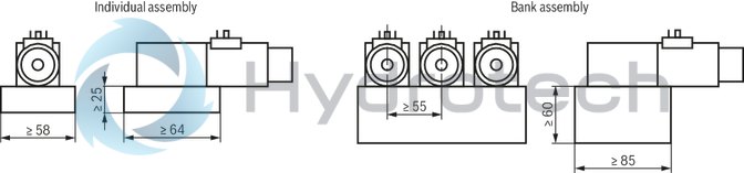 technical illustration-R901419620-4/3-, 4/2- or 3/2-way version For intended use in potentially explosive atmosphere Porting pattern according to ISO&nbsp;4401-03-02-0-05 Wet-pin DC solenoids Solenoid coil is rotatable by 90&deg; Electrical connection as individual connection With concealed manual override