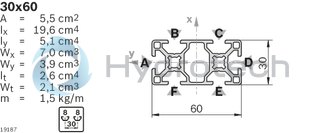 technical illustration-3842557205-Strut profile 30x60, 10xL=6070mm
