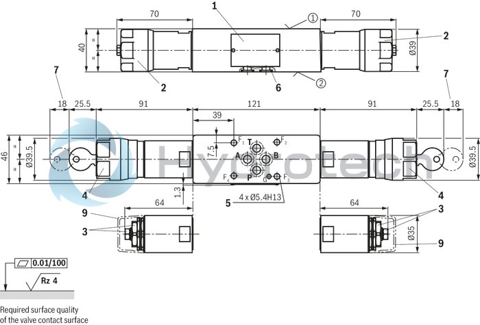 technical illustration-R901423495-Size 6, symbol A - T and B - T, with manual actuation