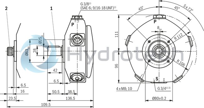 technical illustration-R901089530-Radial piston pump, size 20 cm3, pressure 500 bar for industrial applications, open circuit