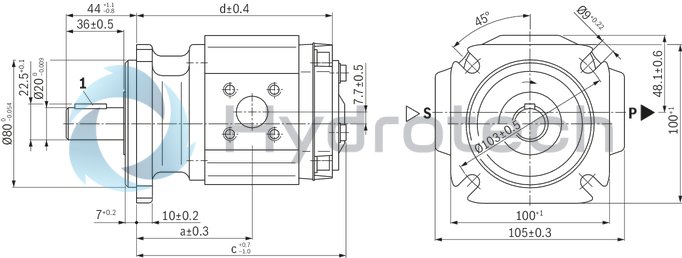technical illustration-R900984025-Internal gear pump, size 20, pressure 350 bar for industrial applications, open circuit