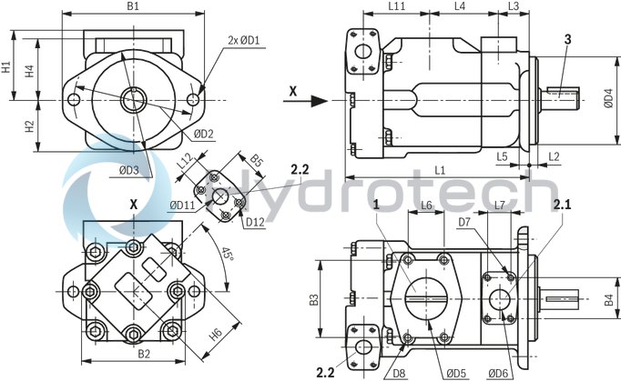 technical illustration-R901490342-Fixed displacement, size 122 cm³, pressure 175 bar, clockwise rotation, 600-1800 rpm, mounting flange SAE-C