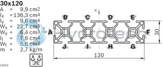 technical illustration-3842541939-Strut profile 30x120, 20xL=6070mm