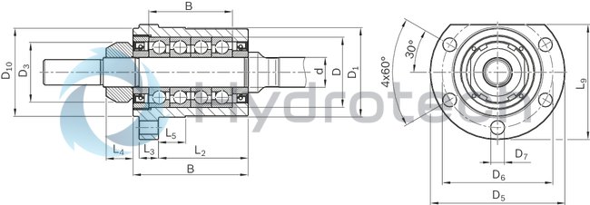 technical illustration-R159B42501-Assembly group bearing unit FEC-F, size 20 x 5R; 25 x 5R/10R