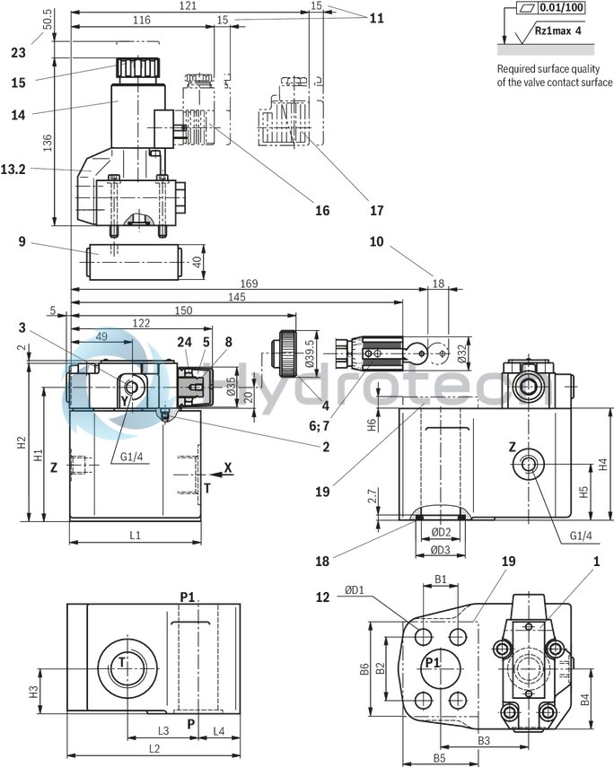 technical illustration-R900956020-Size 40, P &rarr; T, mechanically actuated