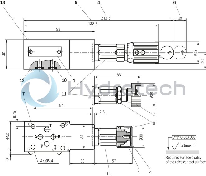 technical illustration-R900409898-Size 6, symbol P - T, with manual actuation