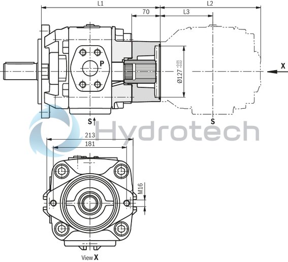 technical illustration-R901147112-Internal gear pump, size 32, pressure 350 bar for industrial applications, open circuit