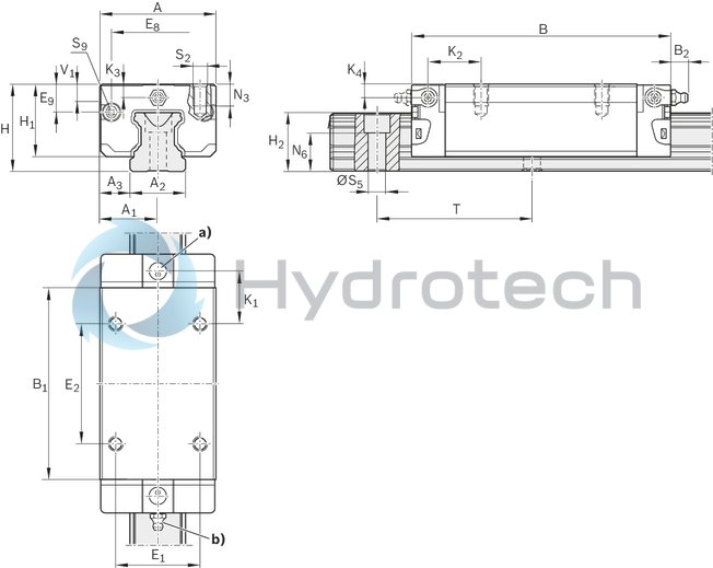 technical illustration-R162329420-Ball runner block, SLS, size 25, steel CS, accuracy standard, preload-free, without ball chain