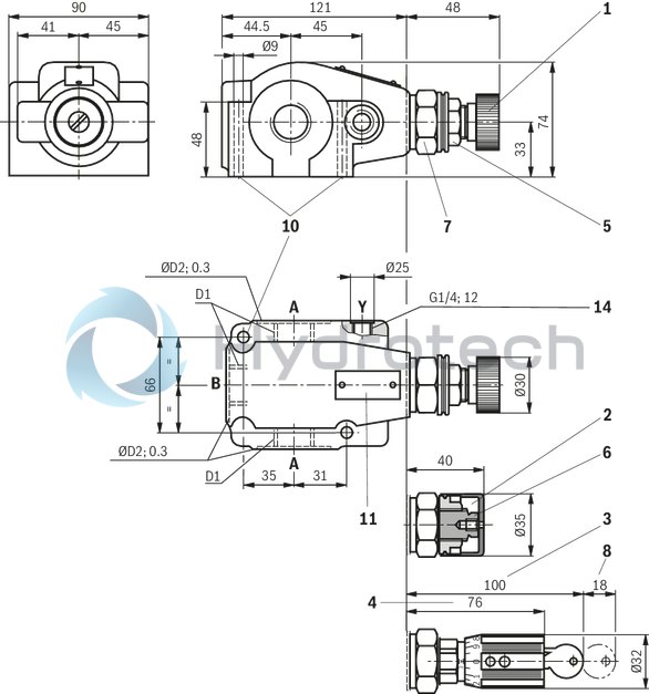 technical illustration-R900474524-Pressure reducing valve, pilot operated