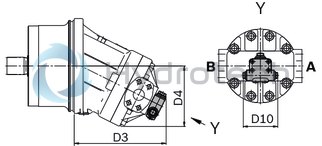 technical illustration-R902160744-Space-saving construction due to recessed mounting flange Easy to install, simply slide into the mechanical gearbox High power density Very high total efficiency High starting efficiency Optional with integrated pressure relief valve Optional with mounted addifitonal valve: counterbalance valve (BVD/BVE), flushing and boost-pressure valve Bent-axis design
