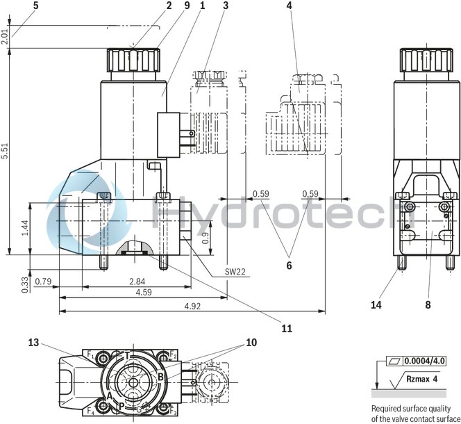 technical illustration-R900212093-2/2-, 3/2- or 4/2-way version Porting pattern according to DIN 24340 form A Porting pattern according to ISO&nbsp;4401-03-02-0-05 Air-gap DC solenoids with detachable coil Solenoid coil is rotatable by 90° The coil can be changed without having to open the pressure-tight chamber Electrical connection as individual connection Optional auxiliary operating device Inductive position switch and proximity sensors (contactless)
