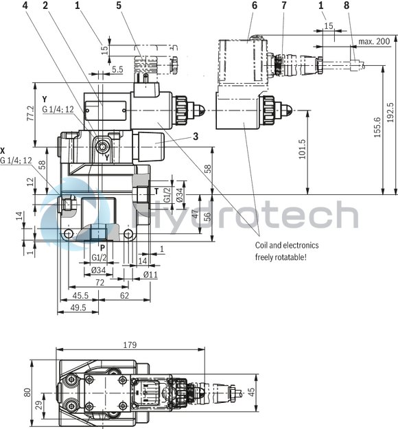 technical illustration-R901353020-Pilot-operated valves for system pressure limitation Controlled by proportional solenoid For subplate mounting and threaded connection: porting pattern according to ISO 6264 Maximum pressure relief function Valve and control electronics from a single source External control electronics (separate order)