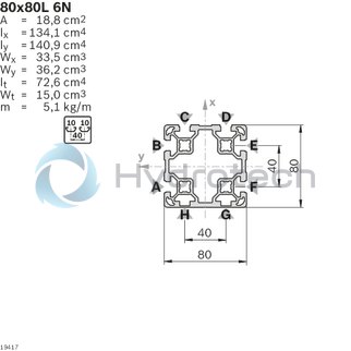 technical illustration-3842536481-Strut profile 80x80L 6N, 6xL=6070mm