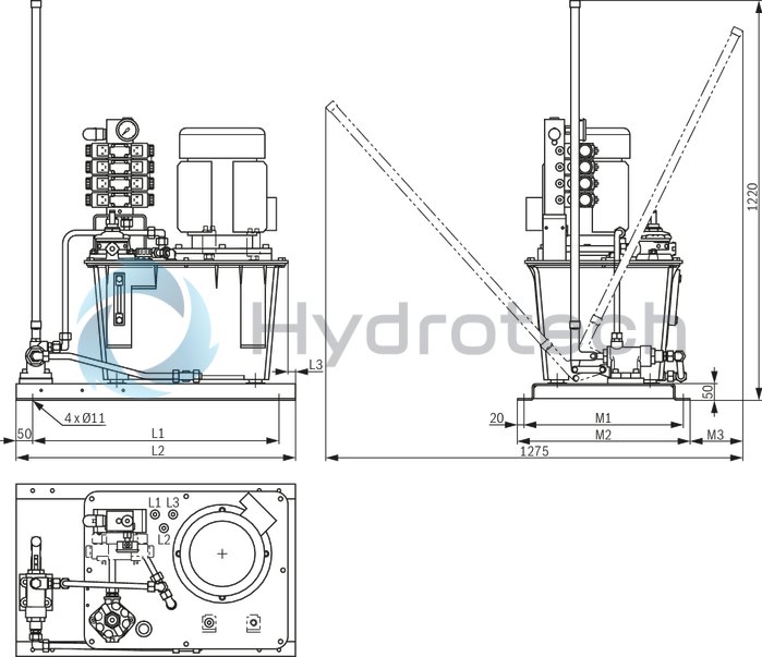 technical illustration-R919101941-Stable aluminum tank Modular design Compact power unit design Individual adaptation possible Versatile possible applications Additional options possible Clear, maintenance-friendly arrangement
