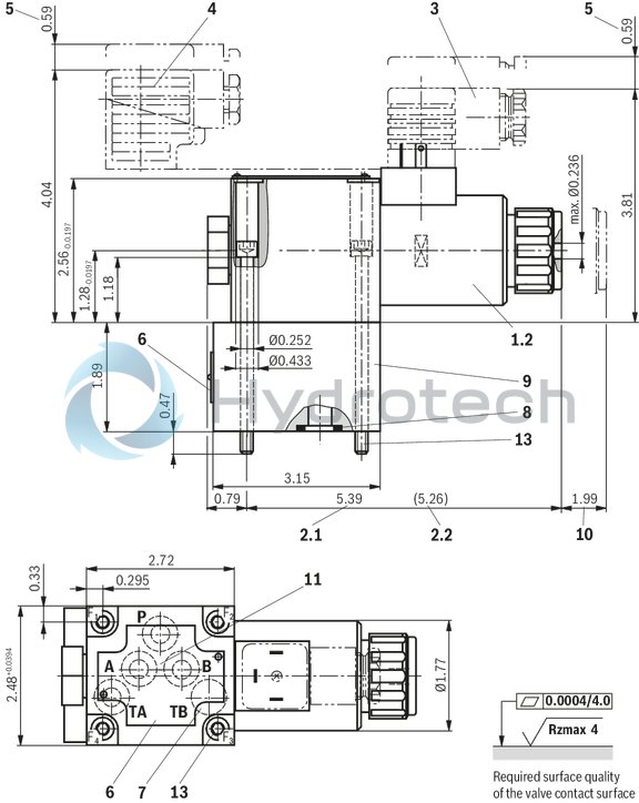 technical illustration-R901351760-Direct operated directional seat valve with solenoid actuation Subplates (separate order) Blocked connection is leak-tight Reliable switching when under pressure over longer periods of standstill Wet-pin DC solenoids with detachable coil (AC voltage possible by means of a rectifier) Solenoid coil is rotatable by 90&deg; The coil can be changed without having to open the pressure-tight chamber Electrical connection as individual connection With concealed manual override, optional Inductive position switch and proximity sensors (contactless)