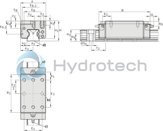 technical illustration-R18245222X-Roller runner block, SLH, size 55, steel CS, accuracy precision, average preload
