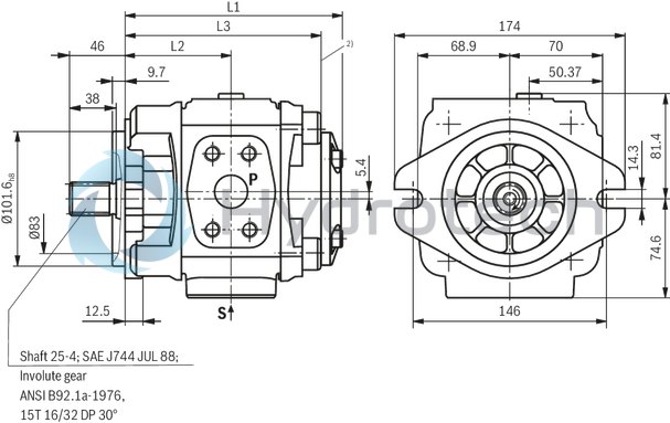 technical illustration-R901147112-Internal gear pump, size 32, pressure 350 bar for industrial applications, open circuit