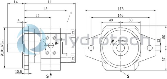 technical illustration-R900961556-Internal gear pump, size 11, pressure 350 bar for industrial applications, open circuit