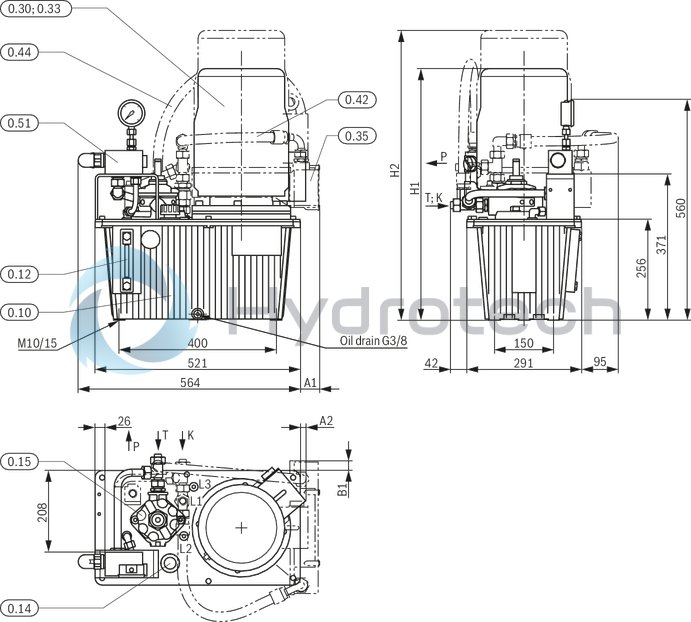 technical illustration-R919101941-Stable aluminum tank Modular design Compact power unit design Individual adaptation possible Versatile possible applications Additional options possible Clear, maintenance-friendly arrangement
