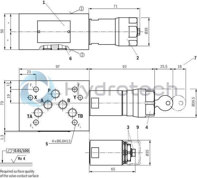 technical illustration-R901438983-Size 10, symbol P - T, with manual actuation