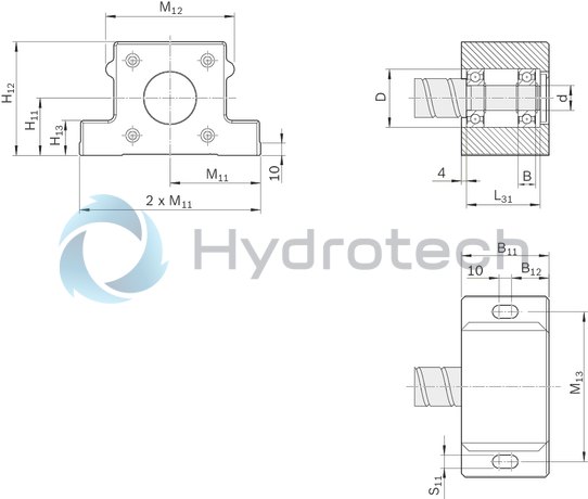 technical illustration-R159462000-Assembly group pillow block unit SEC-L, aluminum, size 32 x 5/10/20/32/64