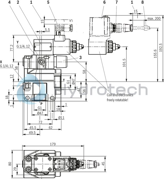 technical illustration-R901353020-Pilot-operated valves for system pressure limitation Controlled by proportional solenoid For subplate mounting and threaded connection: porting pattern according to ISO 6264 Maximum pressure relief function Valve and control electronics from a single source External control electronics (separate order)