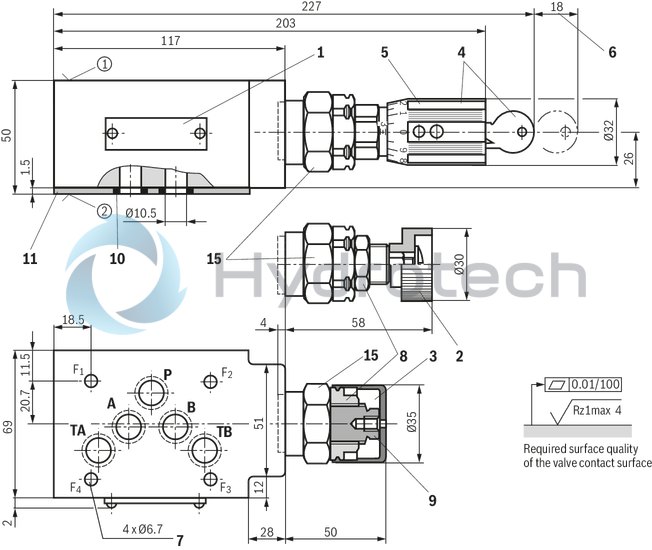 technical illustration-R900431828-Size 10, symbol A - TA and B - TB, with manual actuation