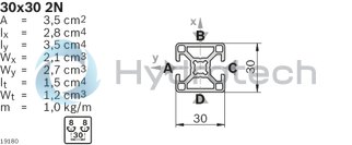 technical illustration-3842557220-Strut profile 30x30 2N, 20xL=6070mm