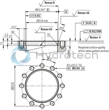 technical illustration-R900247925-Pilot operated check valve, with or without pre-decompression Flange connection Tank installation Cartridge valve without control open spool (check valve) Reduced switching noises due to damping measures Rotatable low-pressure connection (housing) Inductive position switch, optional Higher operating pressures, on request