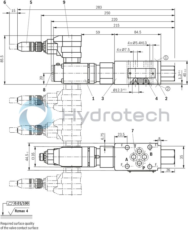 technical illustration-R901366629-Size 6, P2 &rarr; P1, electrical with integrated electronics, 24 V DC