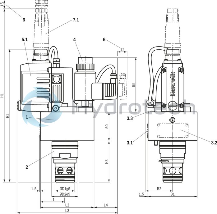 technical illustration-R901388132-Size 50, A → B, B → A, integrated electronics, 24 V DC