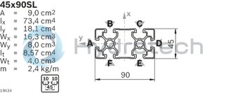 technical illustration-STRUT,45X90SL-Strut profile 45x90SL, 12xL=6070mm